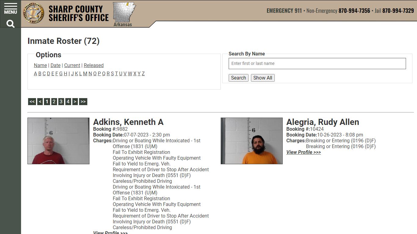Inmate Roster - Current Inmates - Sharp County Sheriff AR